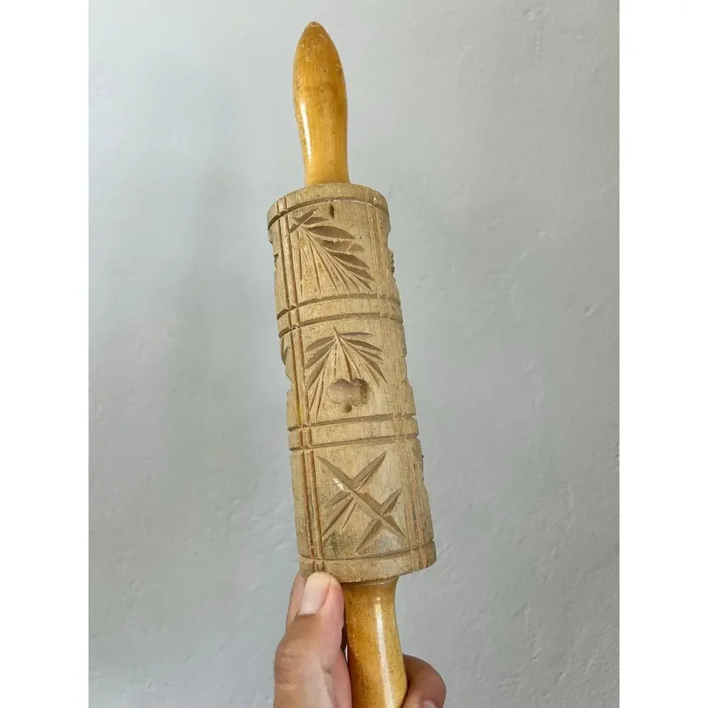 Vintage Carved Wood Springerle Rolling Pin | Farmhouse Baking Decor